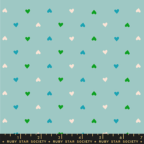 Best Day Ever Hearts in Turquoise RS0091 20 - Ruby Star Society Sold by the Half Yard